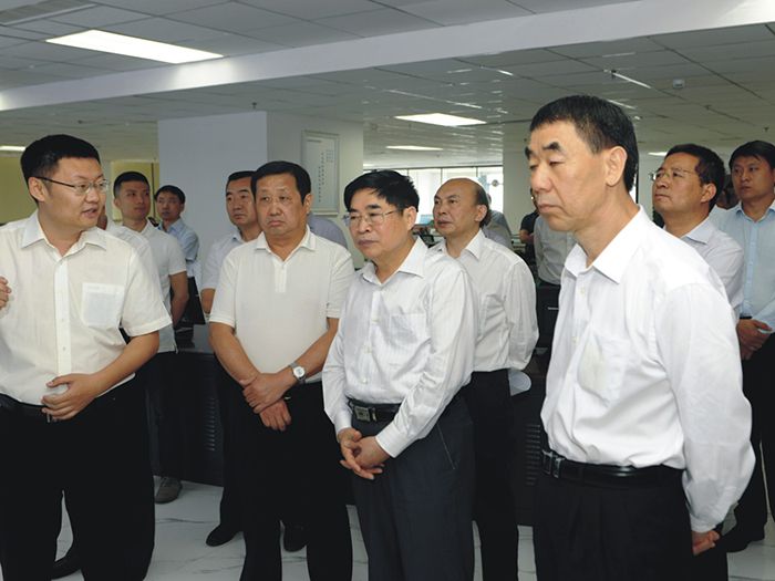 农村工作领导小组副组长袁纯清（右二）一行莅临午夜理论片园农资交易平台考察调研